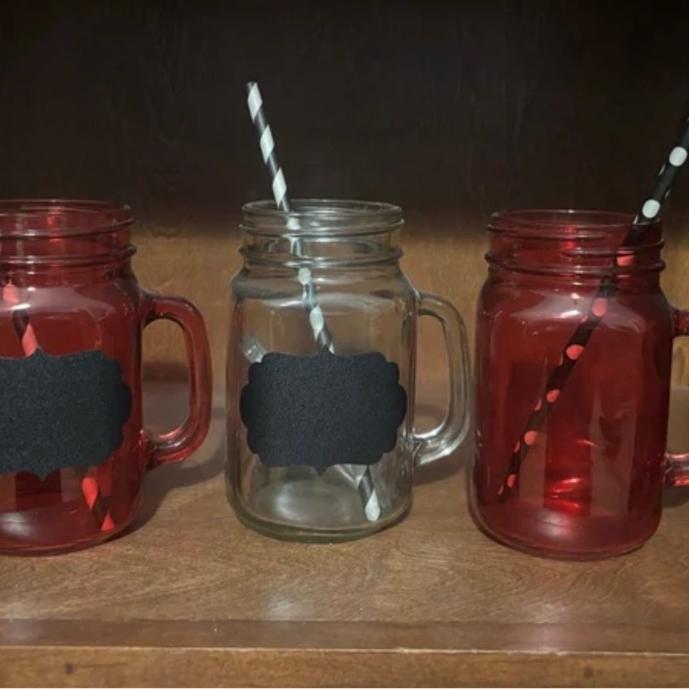 Set of Three Glass Mason Jar Mugs with Straws